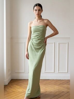 Michael Costello x REVOLVE - Strapless Sage Green Bias-Cut Maxi Dress